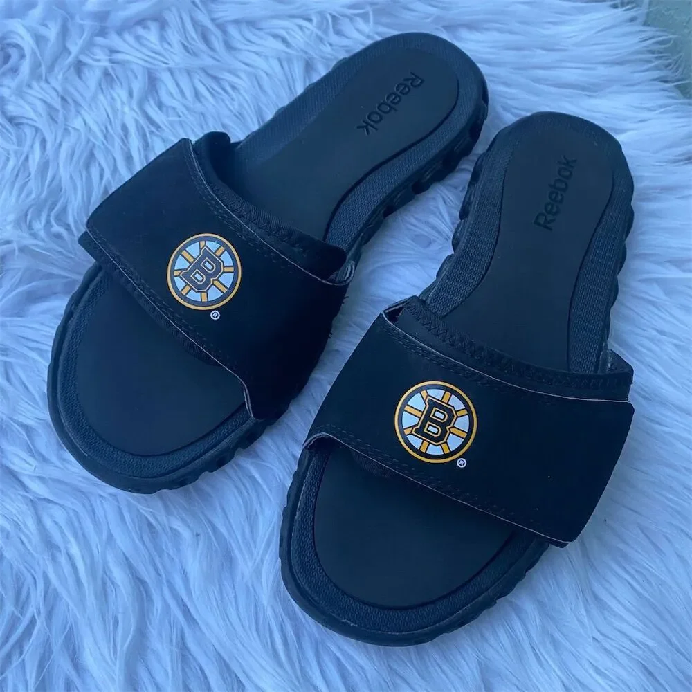 Reebok Men's Boston Bruins Slide Sandals Black Size 9 Team Logo